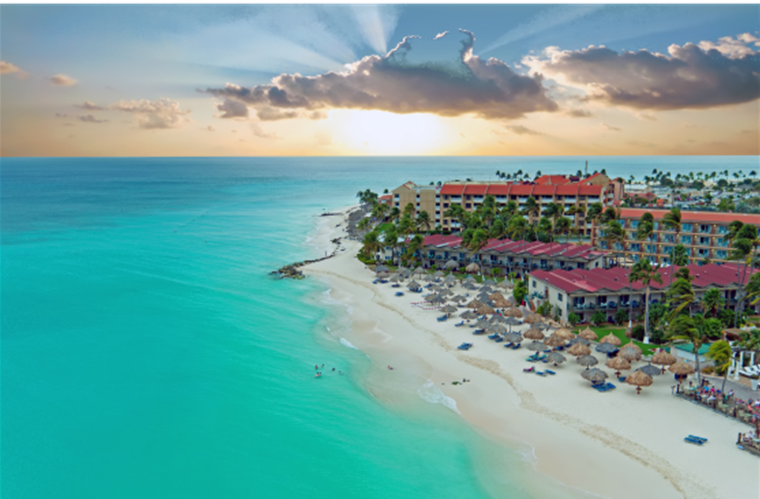 Airplane at gate during cloudy weather